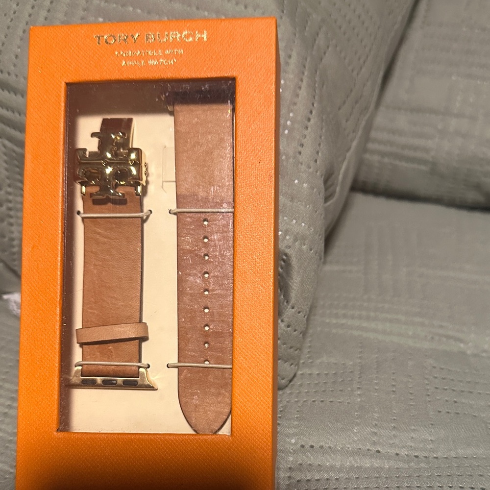 Tory Burch Tan Leather Watch Strap with Gold Buckle
